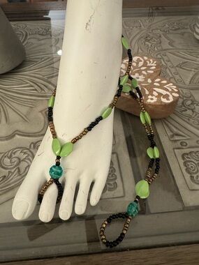 Bonitas barefoot sandals Green Beaded by Yvonne